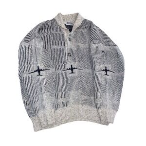 Vintage Hugo boss chunky oversize knit sweater Boeing airplane motif Large